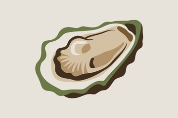 Stylized Illustration of an Oyster on a Soft Beige Background for Culinary Arts