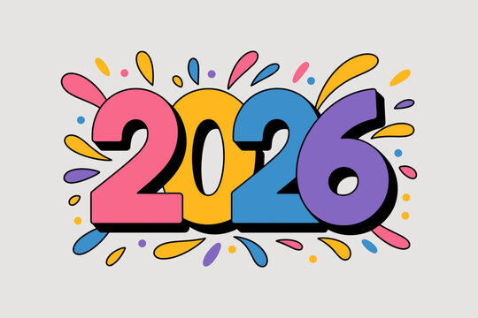 Celebratory 2026 Graphic with Colorful Splashes and Cheerful Vibes for New Year's Celebrations