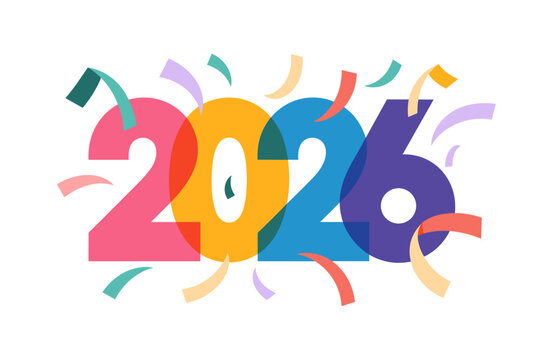 Colorful Celebration of 2026 with Festive Confetti and Cheerful Vibes
