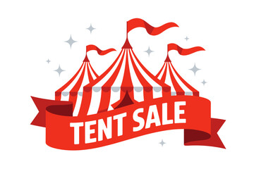 Exciting Tent Sale Promotion with Bold Red and White Striped Tents Against a Bright Background