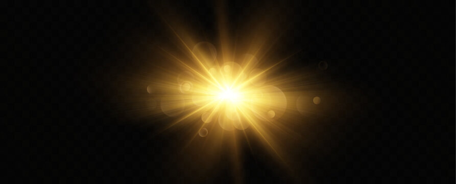 bright golden flare with radiant starburst and glowing rays,