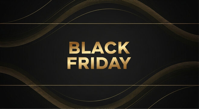 Black Friday gold text on elegant black background design for big sale season. vector illustration