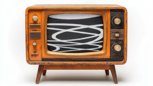 Vintage wooden television set with knobs and a curved screen in retro style displaying nostalgic appeal
