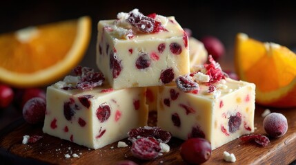 Delicious cranberry orange fudge with white chocolate and fresh oranges