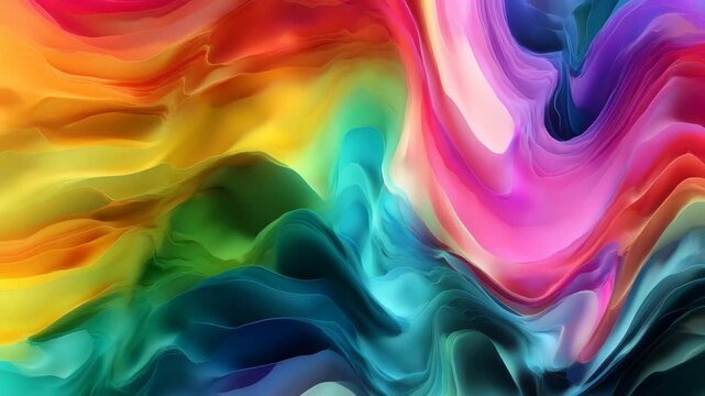 Colorful abstract waves blend in a vibrant design showcasing swirling patterns and contrasting shades of the rainbow in a mesmerizing artwork