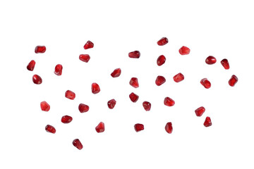 PNG image of Scattered pomegranate seeds create a vibrant healthy food pattern perfect for culinary blogs recipe illustrations and fresh ingredient stock photography on transparent background
