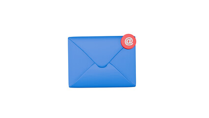3D Blue Email Envelope with Red Notification Symbol on White Background, Modern Digital Communication and Online Messaging Concept