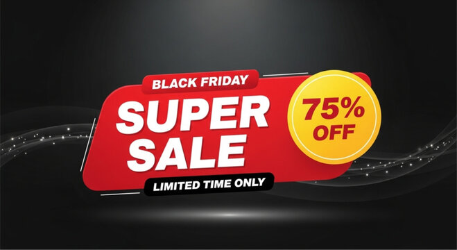 A striking Black Friday Super Sale promotional banner. Showcasing a vibrant 75% off offer with dynamic design. vector illustration