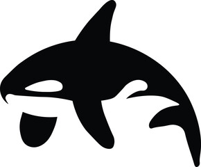 Minimalist killer whale silhouette, orca logo design, black and white animal vector illustration isolated on white background