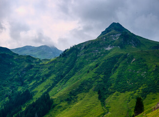 View on mountains near Saalbach Hinterglemm ski resort on a summer day