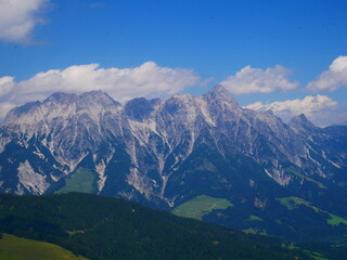 View on mountains near Saalbach Hinterglemm ski resort on a summer day