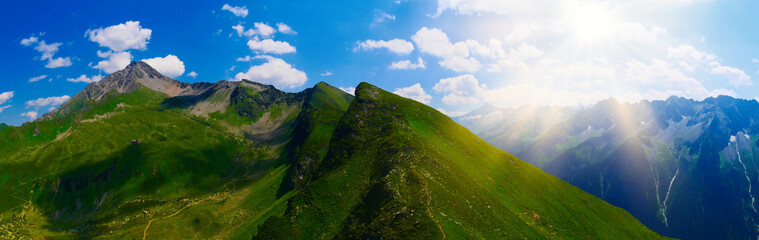 View on jagged mountains of Zillertal alps on a summer day