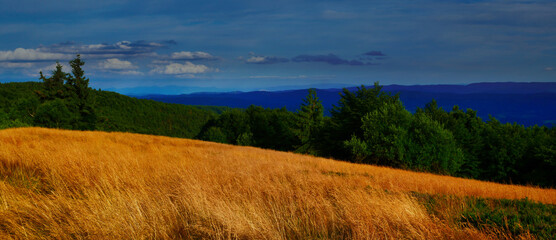 View from mountain range in the Beskydy mountains on a summer day