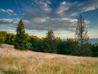 View from mountain range in the Beskydy mountains on a summer evening