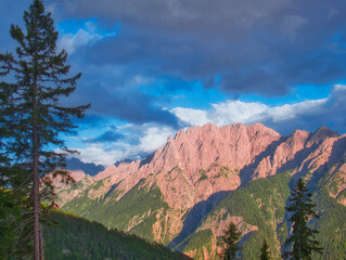 View on Lienzer Dolomiten mountains in the Osttirol region on a summer late afternoon