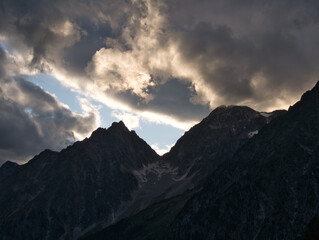 View on mountains above Defereggental valley on a summer evening