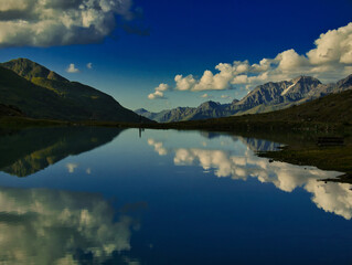 View on a Weissee lake in Kaunertal valley on a summer evening