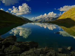 View on a Weissee lake in Kaunertal valley on a summer evening