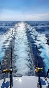 Fishing gear stored at the rear of a boat, ready for use