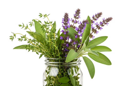 Fresh herbs in a glass jar, healthy food concept