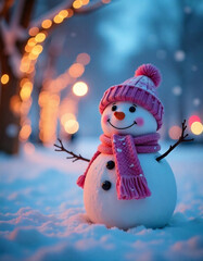 Snowman in Pink with Golden Lights