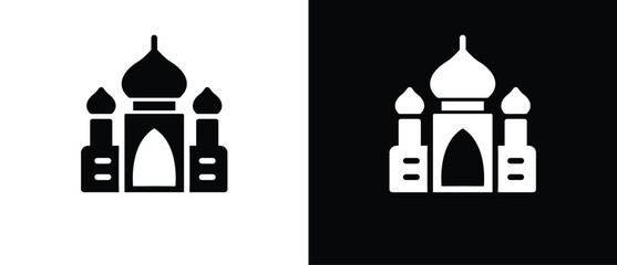 Mosque Flat Icon, City Building, Vector Sign Illustration. Building Architecture Icon. Black and white icon.
