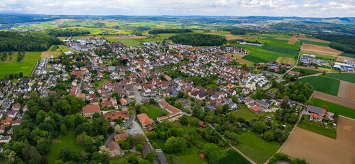 A panoramic aerial view of the old town around the city Hochdorf, 71735 Eberdingen in germany on a...