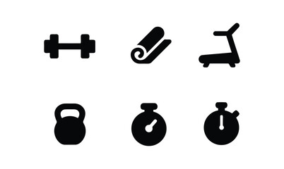 fitness, exercise, sport, workout, gym, health, icons, symbols, dumbbell, yoga mat, treadmill, kettlebell, stopwatch, timer, fitness icons, exercise icons, sport icons, workout icons, gym icons, healt