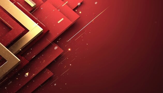 Abstract red and gold geometric design illustration. Modern 3D shapes on gradient background. Digital art for business cards or website backgrounds. Tech and luxury style. - Powered by Adobe