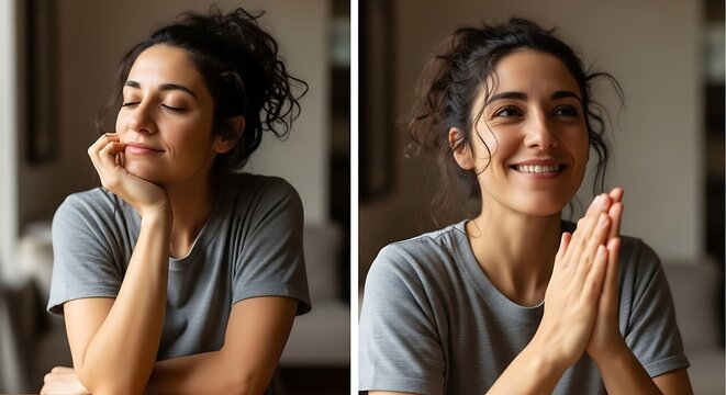 Expressive Portrait of a Woman Showing Gratitude and Hope