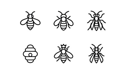 bee, icon, insect, hive, honey, queen bee, outline, simple, vector, drawing, animal, nature, wildlife, apiary, beekeeping, symbol, graphic, design, element, illustration, set, collection, minimal, cle