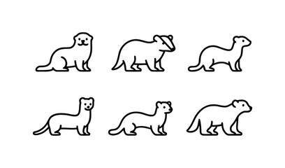 weasel, ferret, icon, outline, simple, vector, drawing, animal, nature, wildlife, mammal, graphic, design, element, illustration, set, collection, minimal, clean, white background, isolated, weasel ic