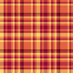 Tweed texture seamless tartan, love vector check textile. Close up background plaid fabric pattern in red and amber colors.
