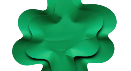 Abstract green wavy paper layers with soft shadows and highlights isolated on a transparent background