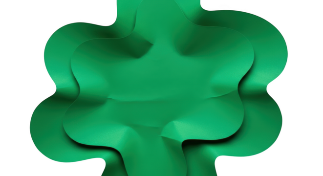 Abstract green wavy paper layers with soft shadows and highlights isolated on a transparent background