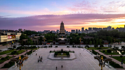 Big Goose Pagoda Xi'an China Sunset Over Plaza with Dramatic Clouds © Ngo
