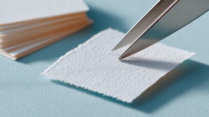 Paper Cutting Concept — Precision Scissors Trimming Textured Square, Calm Focus, Minimalist Macro Close-Up Style for Craft, Stationery, DIY Design