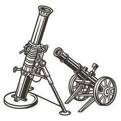 Military Mortar Vector Illustration | Artillery Weapon Icon Design