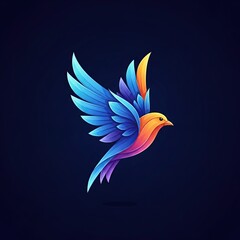 Obraz premium Colorful bird illustration with vibrant gradient feathers against a dark background for modern design