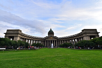 View of the Kazan Cathedral from Nevsky Prospect in St. Petersburg.