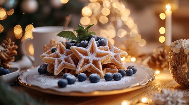 A wonderfully arranged and festive Christmas table adorned with candles, delicious cookies, and lovely greenery