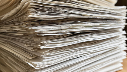 A textured stack of aged papers creates an intriguing visual display. Each sheet tells a story, with creases and varying shades of beige, exuding a sense of history and nostalgia.