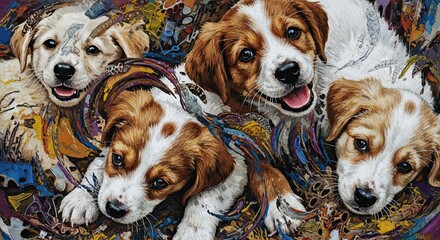  Playful Swirls Abstract Puppy Expressions in Rich Mixed Media..jpeg