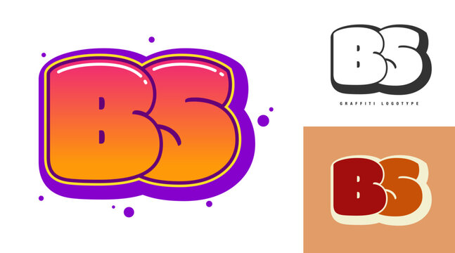 BS logo design for festival or party. Initial letter b and s in graffiti style. Creative modern lettering company name of font typography. Kids trendy logotype or identity.