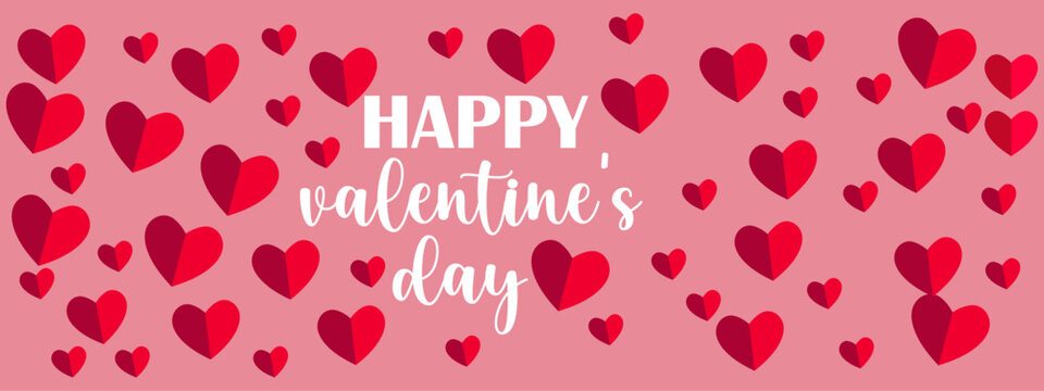 Happy Valentines Day with Red Hearts on Pink Background for Romantic Celebration and Holiday Greeting Cards and Festive Decorations Expressing Love and Affection