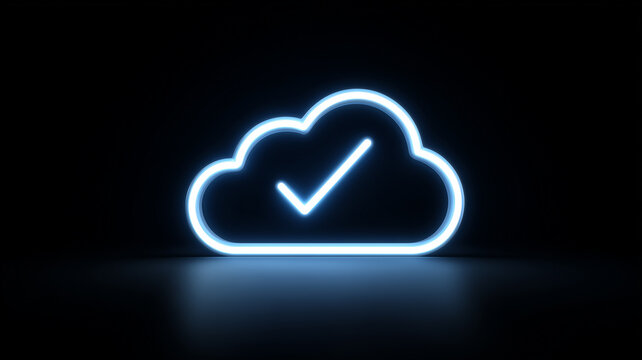 Neon cloud with a check mark conveying secure backup, compliance approval, and successful cloud validation.
- Powered by Adobe