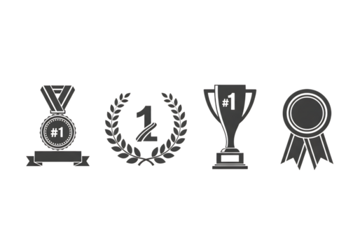 Collection of award icons including medal trophy and laurel wreath isolated on transparent background - Powered by Adobe