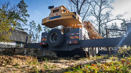 The truck crane is being prepared for work.