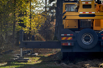 The rear of the truck crane.