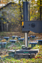 Close-up of a truck crane outrigger.